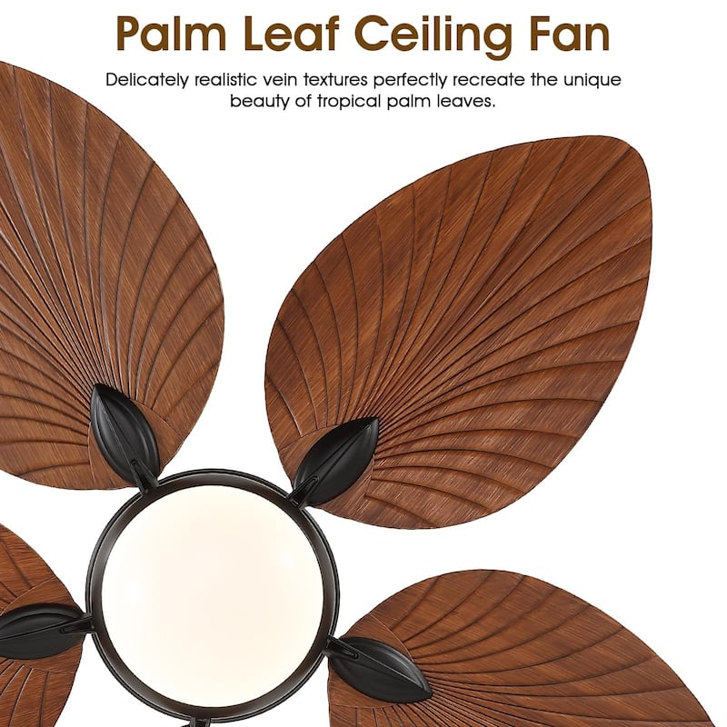 44"/52" Palm Leaf Tropical Ceiling Fan with Light,Indoor and Outdoor Ceiling Fan,Waterproof