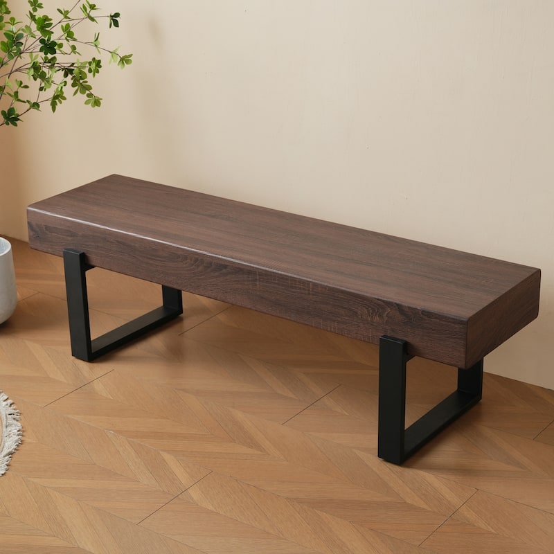 59" Dining Bench, Farmhouse Indoor Kitchen Table Benches, Bed Bench, Industrial Shoe Bench, Entryway Benches - Black+Dark Walnut
