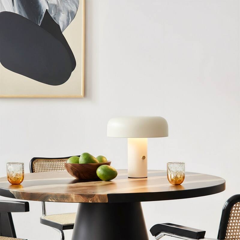 Anita LED 12.2 in Off-White Cream Modern Contemporary Round Dome Dimmable Bedside Nightstand Desk Lamp