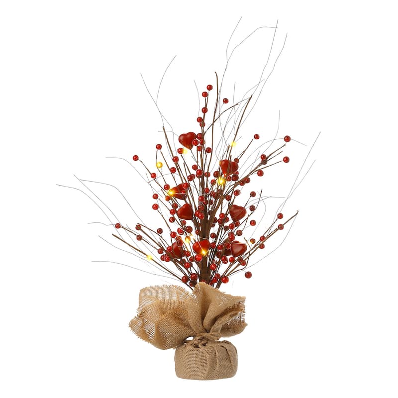 Glitzhome Heart Berry & Fleur-de-Lis Tree Valentine's & Mardi Gras Tree - 18"H LED Valentine's