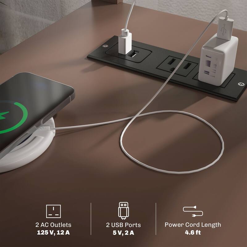 End Table with Charging Station, Narrow Side Table with USB Ports and Outlets,