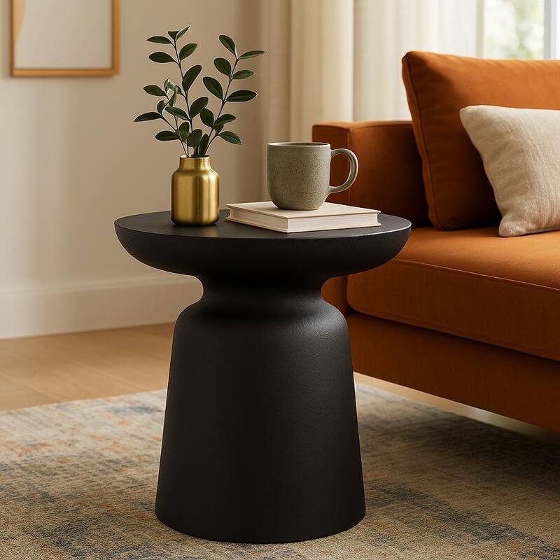 Joan Modern Pedestal Metal Side Table by Sevita - 16″ L x 16″ W x 19″ H - Matte Black