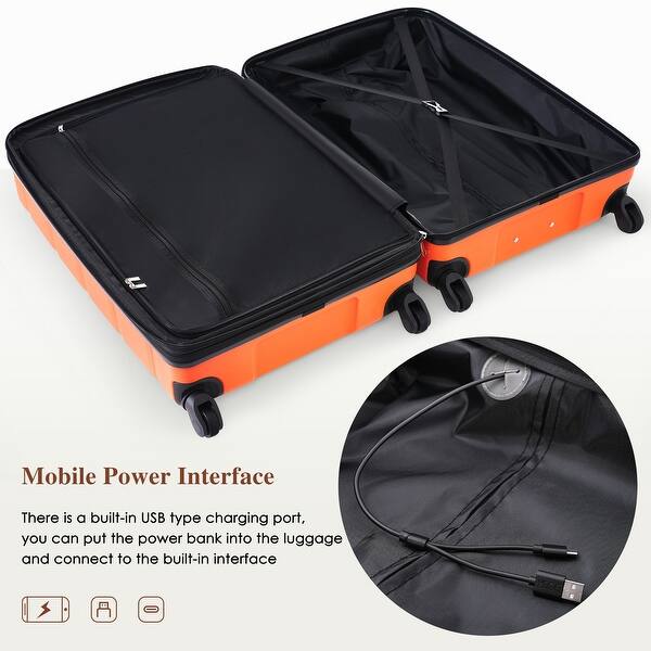 Luggage Set of 3, 20-inch with USB Port, Carry-on Luggage with Cup