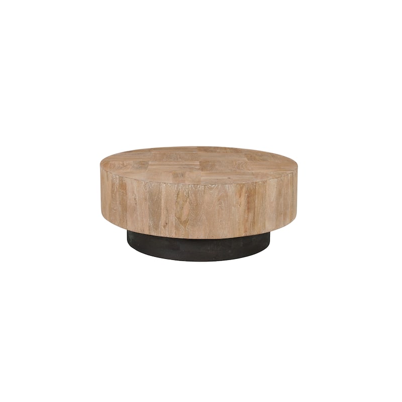 Caden Round Solid Wood Coffee Table with Geometric Top
