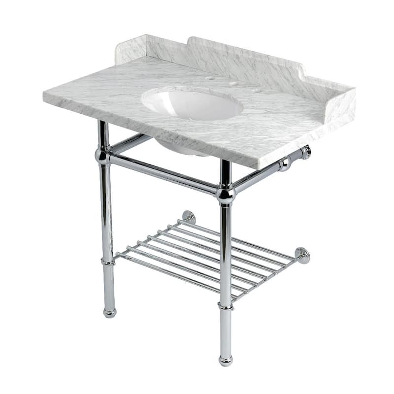 Kingston Brass LMS36MBB-P-SET Pemberton 36" Rectangular Brass, Marble, - Marble White / Polished Chrome