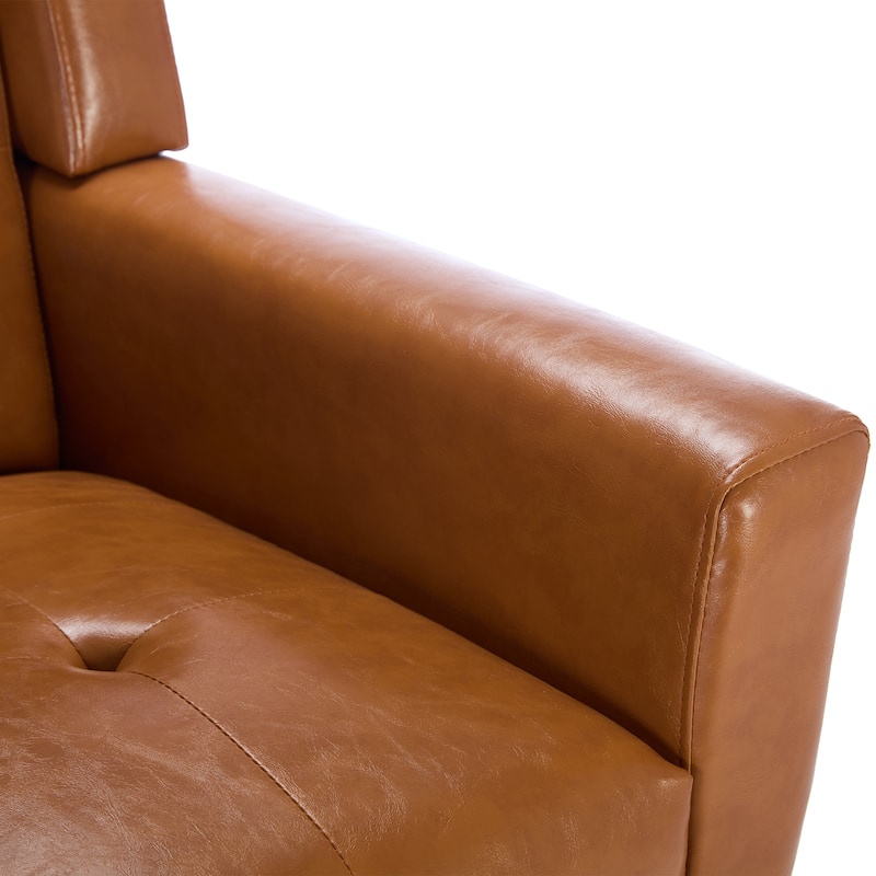 PU Leather Upholstered Accent Chair, Ergonomic Reading Side Chair, Single Sofa Chair with Curved Back & Wood Legs