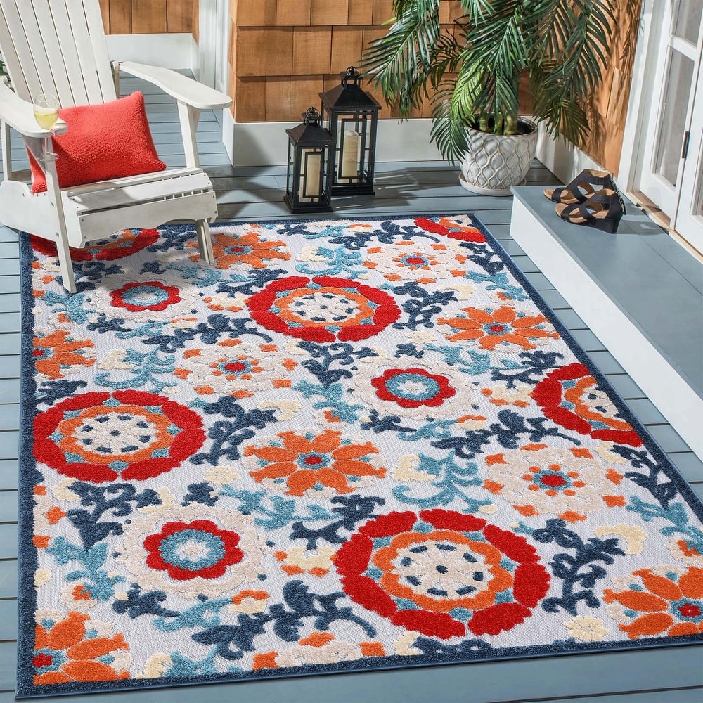 Superior Petunia Floral Scroll Vintage Indoor Outdoor Area Rug