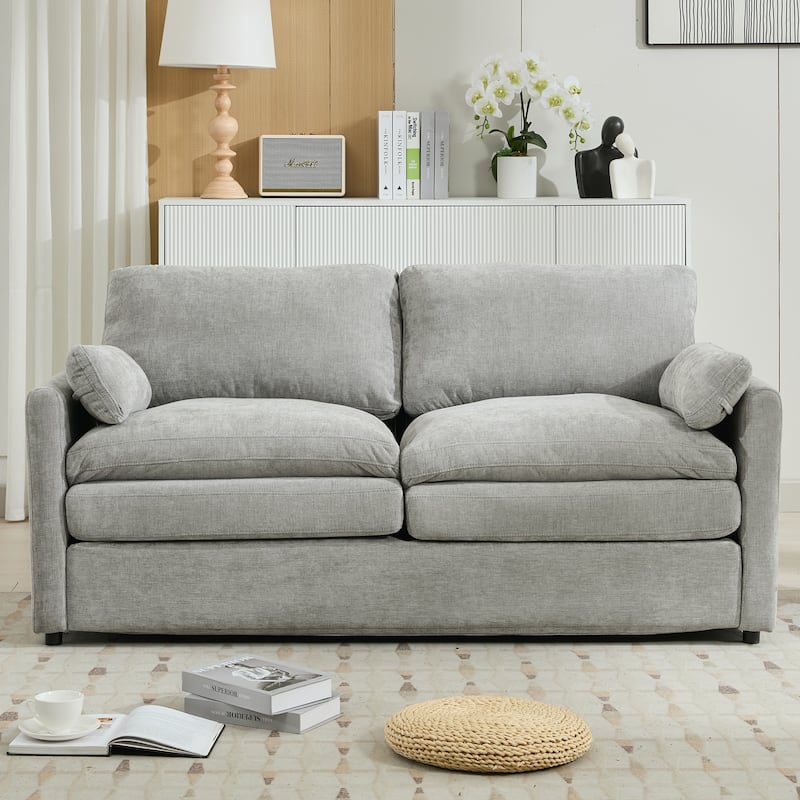 Chenille Loveseat Sofa, Upholstered Tufted Couch with Pillows and Cushion 2 Seater Deep Seat Sofa for Living Room