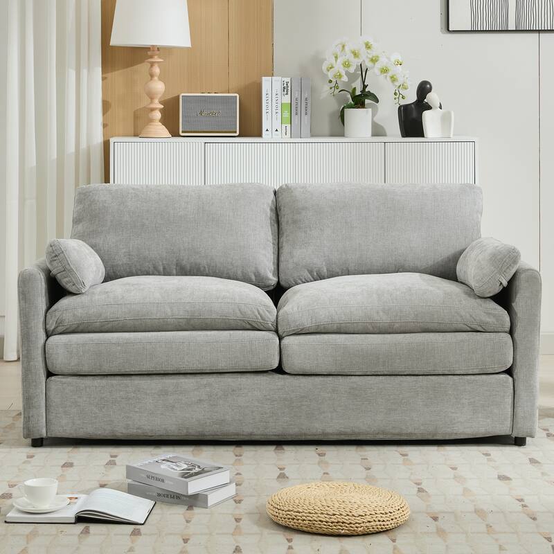 Roomfitters Cozy Oversized Upholstered Loveseat Cloud Sofa with Plush Double Cushion for Living Room, Light Grey