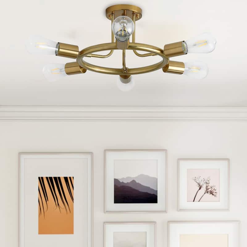 Modern 6-Light Unique Sputnik Semi Flush Mount Ceiling Lamp - Gold