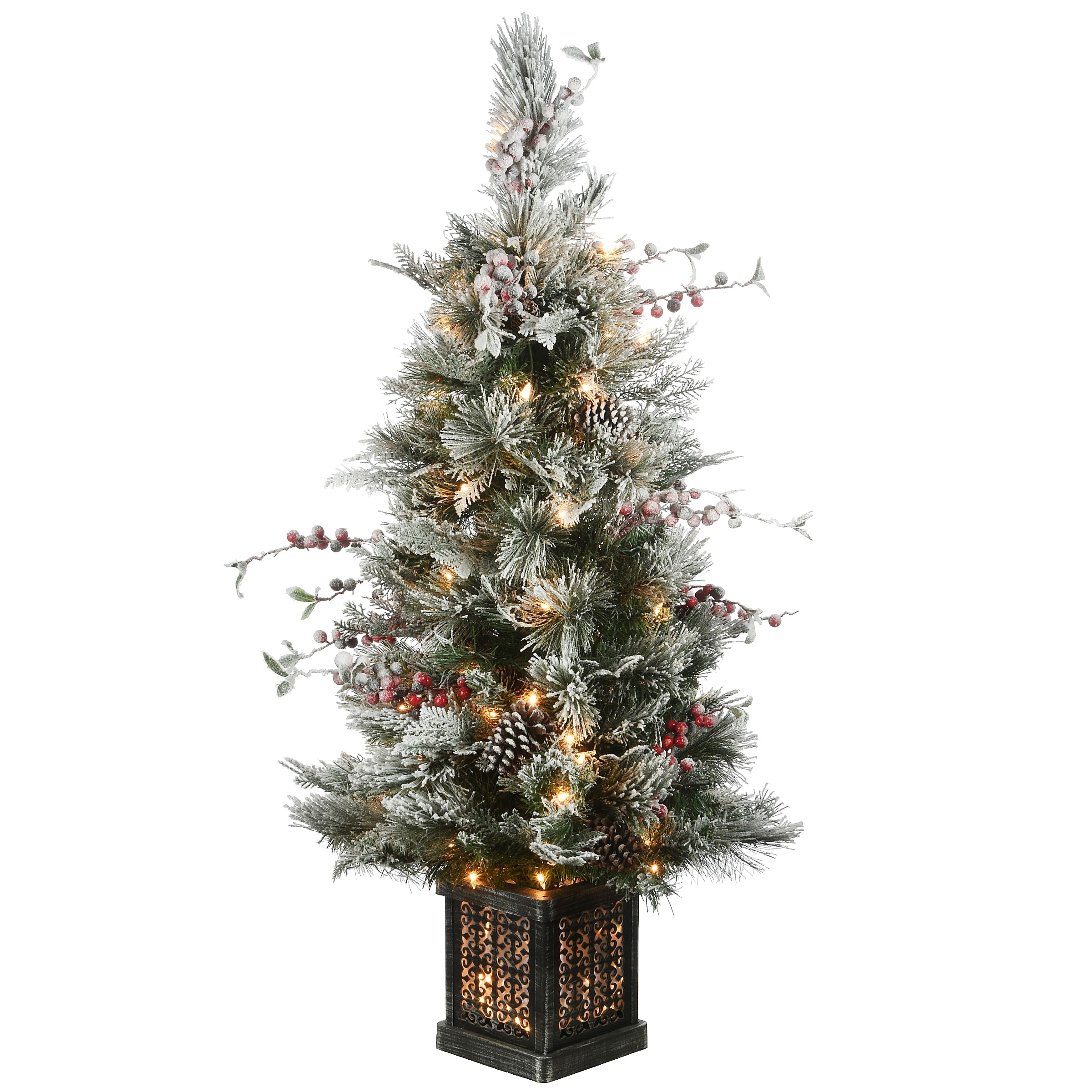 National Tree Company 4 ft. Snowy Pine Entryway Tree with Clear Lights and Flocking - 4 Foot