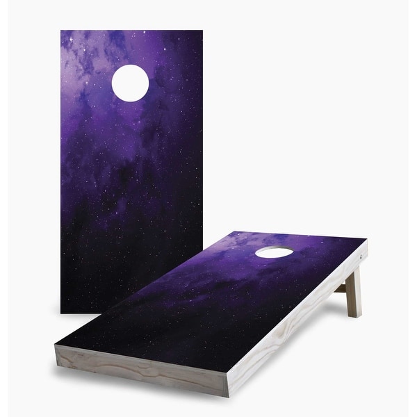 slide 2 of 7, Purple Night Sky Cornhole Game (Choose Wraps or Boards) 2x4 Boards (24" x 48") - Include ALL Accessories