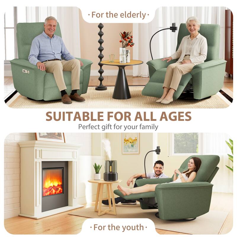 270°Power Swivel Rocker Recliner Chair w/Phone Holder, Electric Glider Reclining Sofa with USB Ports, Power Swivel Glider