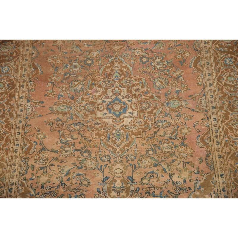 Hand Knotted Oriental 100% Wool Carpet Traditional Floral Coral Kashan Area Rug - 9' 1'' X 6' 5''