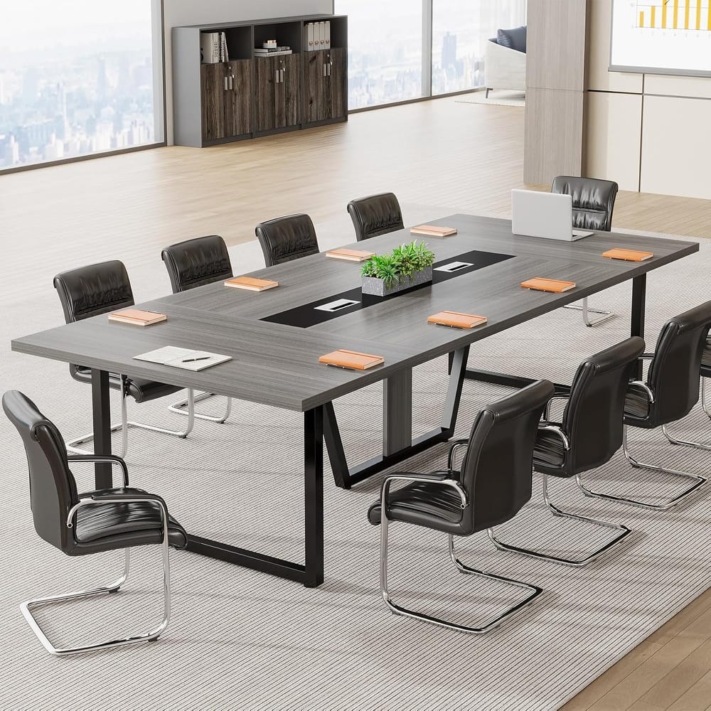 8FT Large Conference Table with Strong Metal Frame for Office Conference
