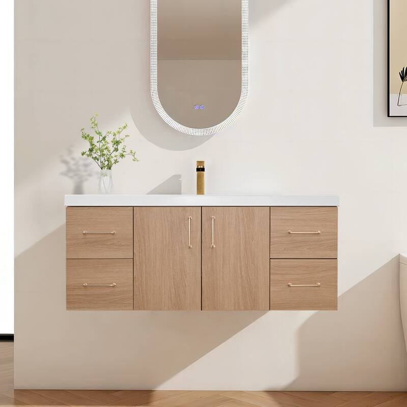 StellarArc 48 in Wall Mounted Single Sink Bathroom Vanity with Integral Sink Top