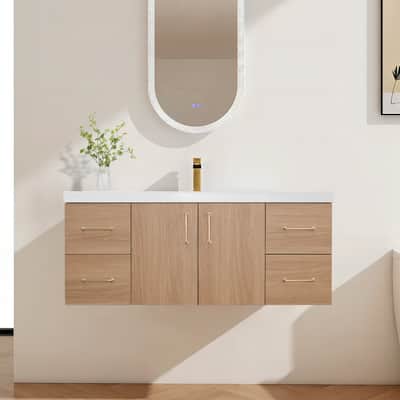 StellarArc 48 in Wall Mounted Single Sink Bathroom Vanity with Integral Sink Top