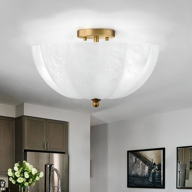 3 Light Glass Ceiling Light Fixture Gold Semi Flush Mount Ceiling Light Fixture