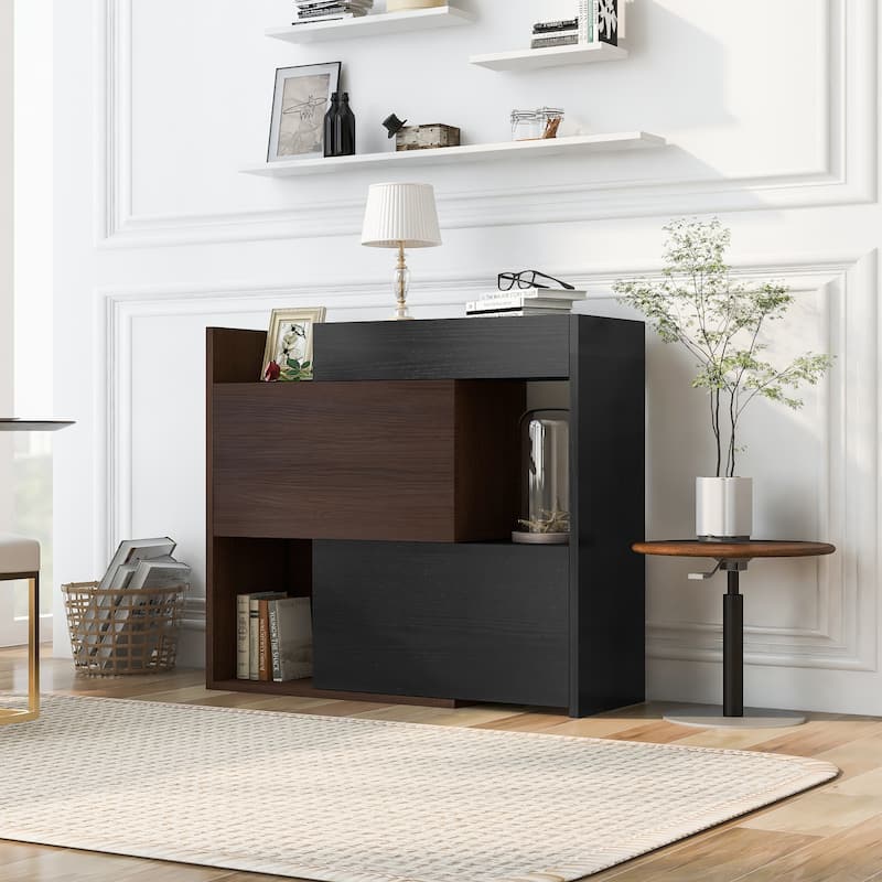 Roomfitters 32.5''-58.8'' Storage Cabinet, Multifunctional Buffet Sideboard Cabinet with Shelves for Living Room, Black & Walnut - Black + Dark Walnut