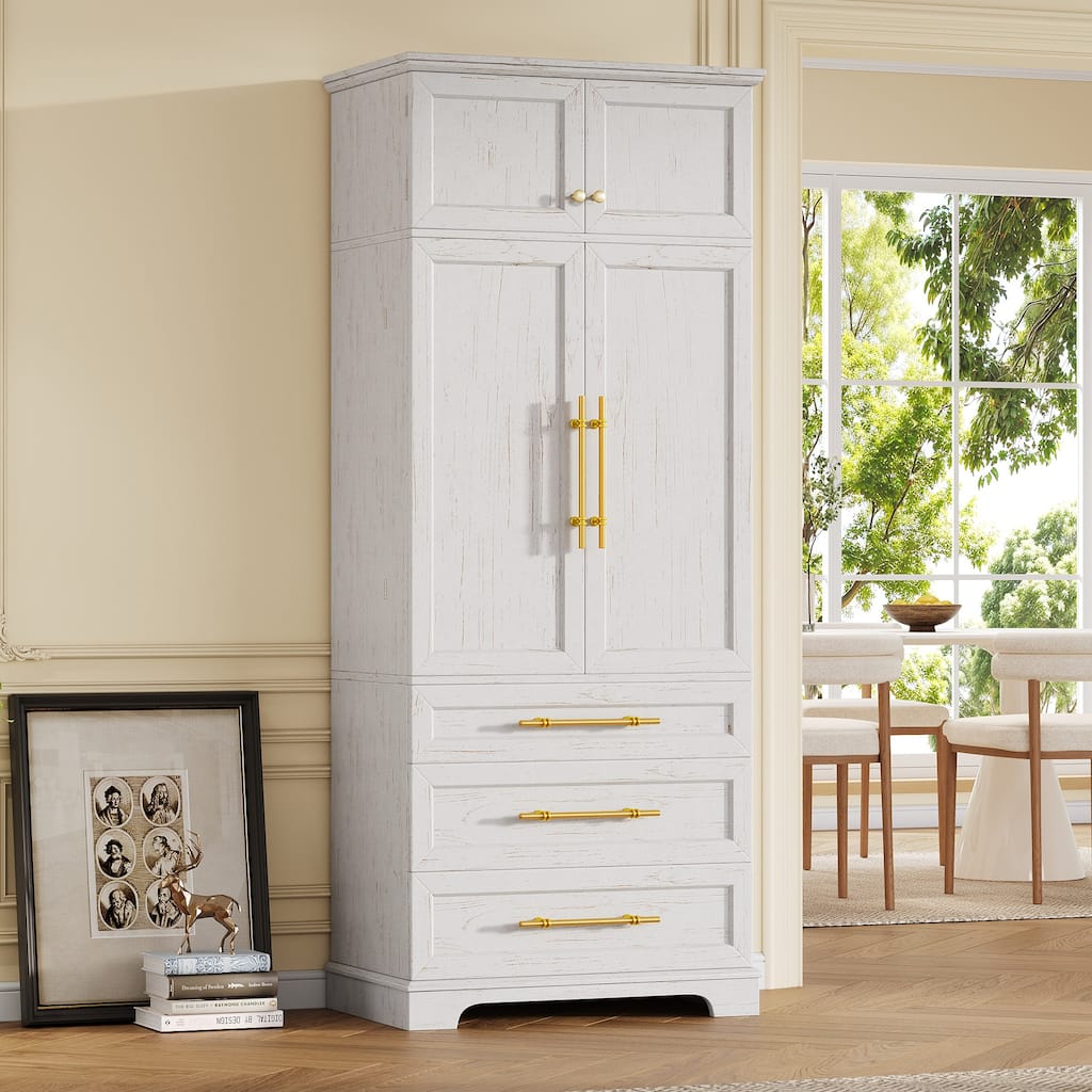 Rossetta Farmhouse Two-Tone Color Contrast Recessed Panel Design Kitchen Pantry Cabinet with Adjustable Thick Shelves