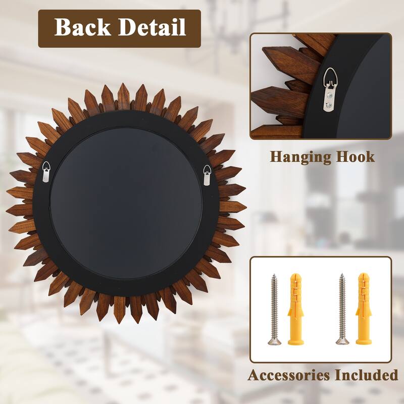 Sunflower Bathroom Mirror Round Wooden Wall Mirror