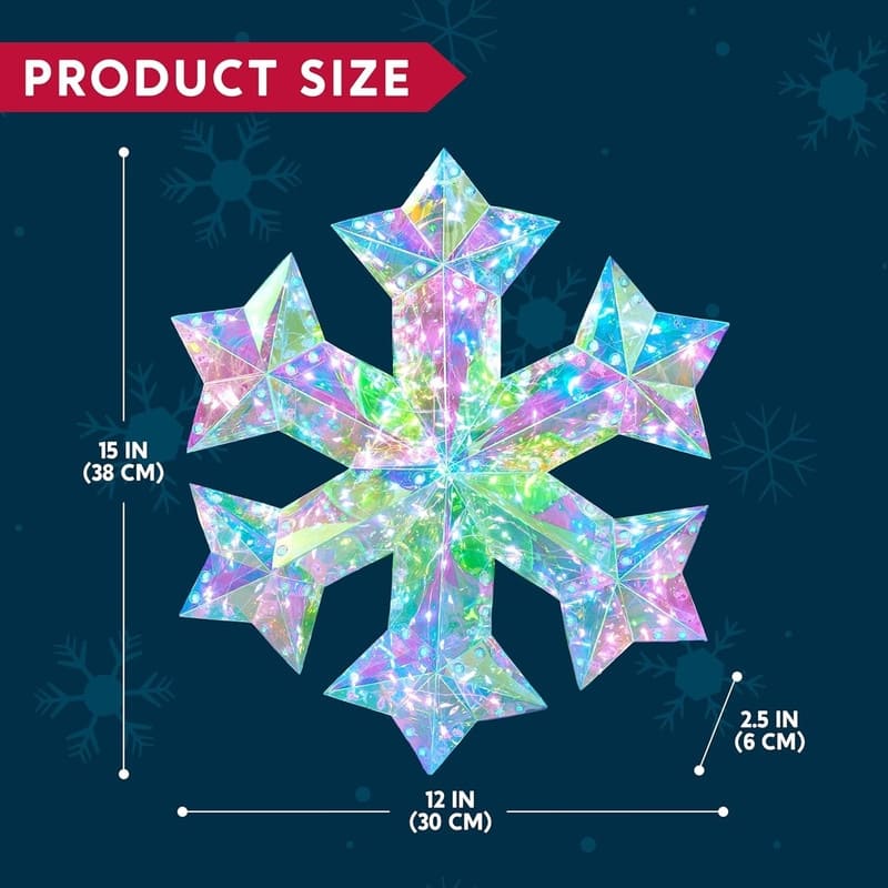 15 in Prismatic Iridescent Decorations, Prismatic Christmas Decor, 100 LED Cool White Lights