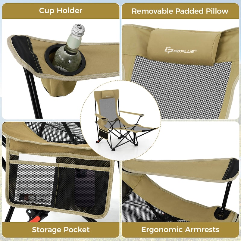 Goplus Camping Lounge Chair with Detachable Footrest & 4-Position - See Details
