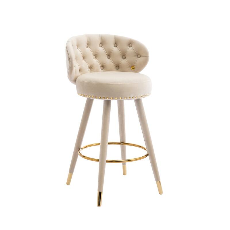 Contemporary Counter Bar Stools with Button Tufted Back（Set of 2）Beige - Set of 2