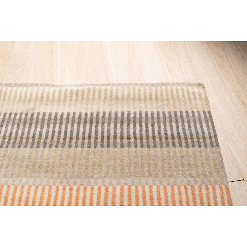 Stripe/Beige Hand Knotted Wool Modern Knotted Striped Rug, 6' x 9', plush cozy floor rug - L
