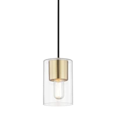 Mitzi by Hudson Valley Lula 1-light Aged Brass Pendant, Clear Glass