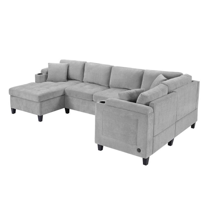 115.7" Modern Corner Oversized Sectional Sofa with Built-in Cup Holders and USB Ports