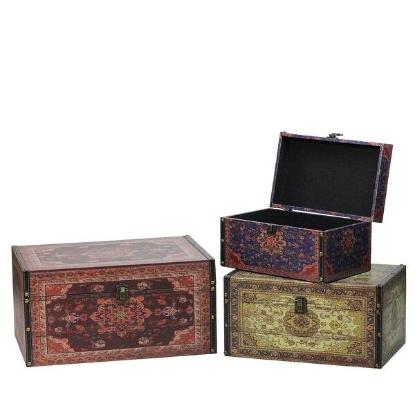 Set Of 3 Oriental Style Red Brown And Cream Earth Tones Decorative Wooden Storage Boxes 17 25 Overstock 16545711