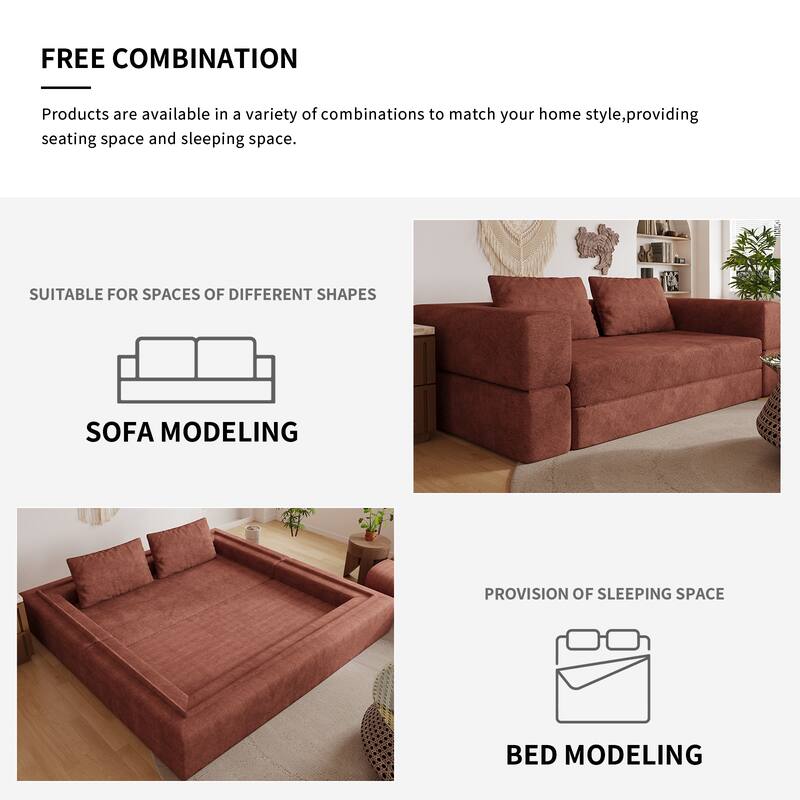 Folding Memory Foam Sleeper Sofa Bed Chenille Floor Couch Convertible into Sleeping Mattress with Rectangle Pillow and Cushions