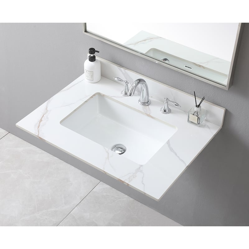 Monterey Sintered Stone Bathroom Vanity Top With Rectangle Undermount Ceramic Sink