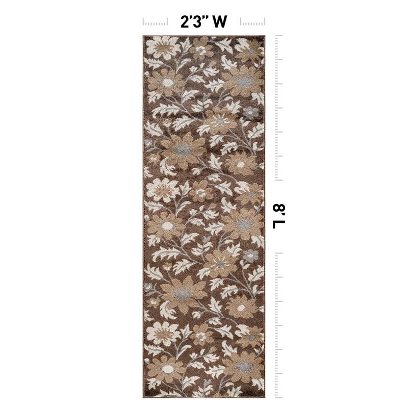 Contemporary Floral Area Rug for Living Room, Bedroom, or Entryway - Low Pile Indoor Rug