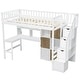 preview thumbnail 5 of 31, Twin Size Loft Bed with Bulit-in Desk, LED Light and Storage Staircase, Wooden Loft Bedframe with Storage Shelves and Cabinets