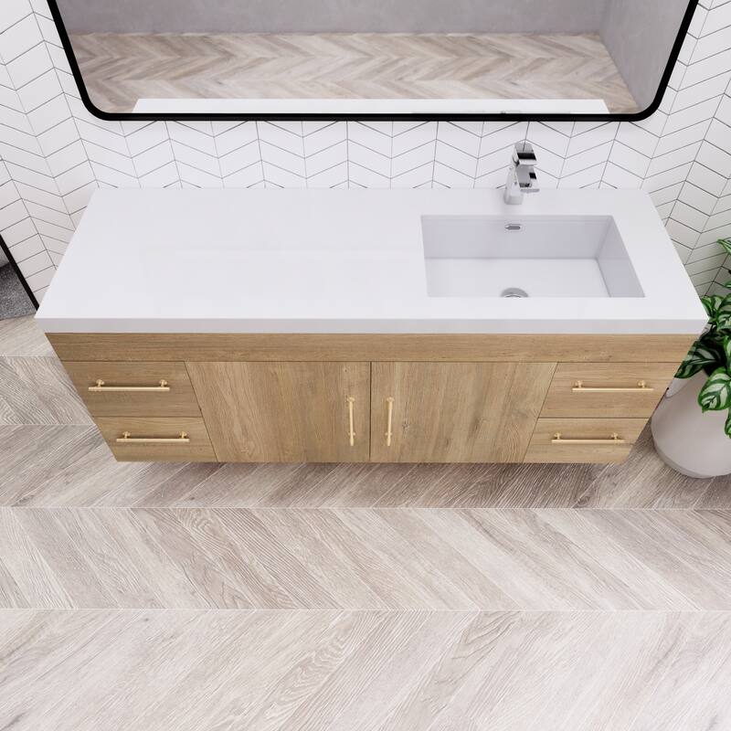 Eliza 60'' Wall Mounted Vanity with Single Sink on the Right
