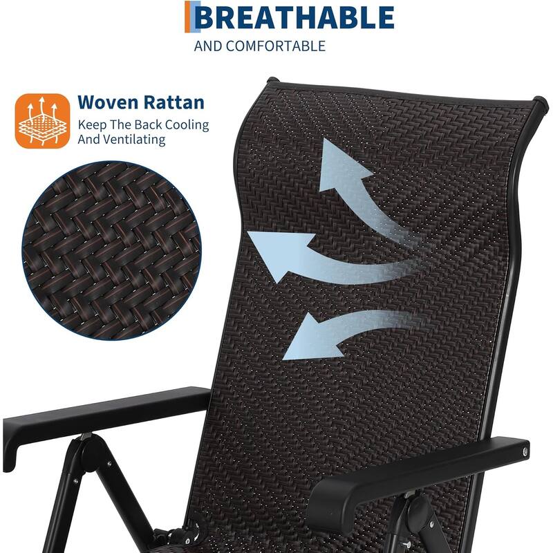 Folding Rattan Chaise Lounge Chair – Portable Outdoor Recliner with Adjustable Foot Rest & Backrest