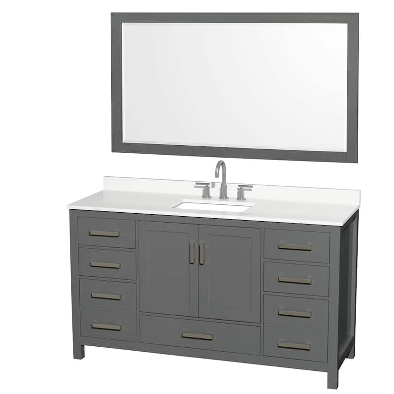 Sheffield 60-inch Single Vanity, 3 Hole Quartz Top, 58-inch Mirror