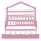 preview thumbnail 5 of 6, Pink Roof Wooden Twin Size House Bed with Trundle Kids Princess Bed with Shelf