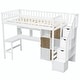 preview thumbnail 27 of 31, Wooden Twin Loft Bed with Built-in Desk, LED Lights, Storage Shelves, Cabinets & Staircase