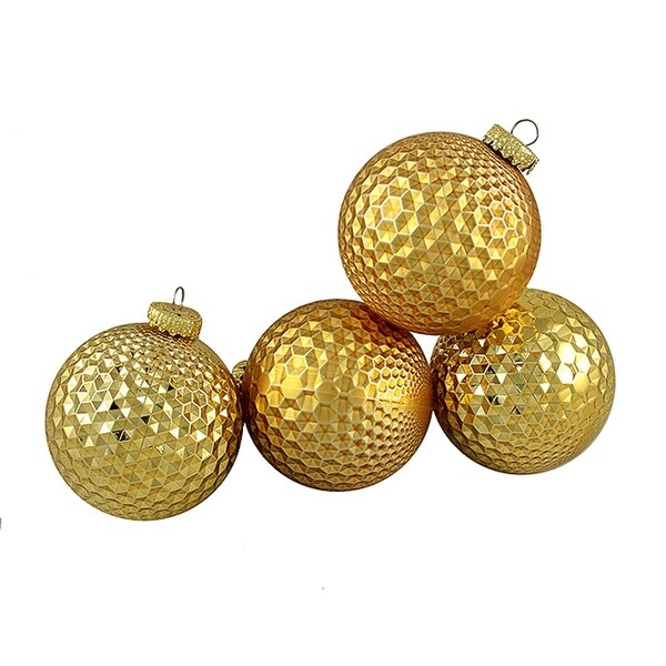 4ct Gold Prism Textured Shatterproof Christmas Ball Ornaments 2 75 70mm