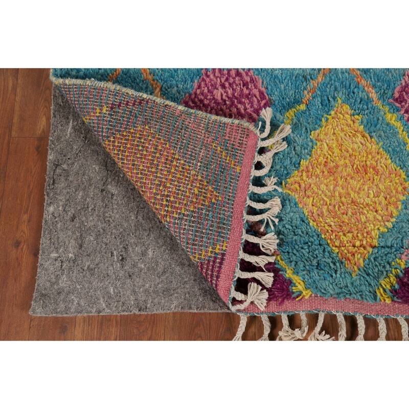 All-Over Trellis Plush Moroccan Area Rug Handmade Wool Carpet - 6'8" x 10'5"