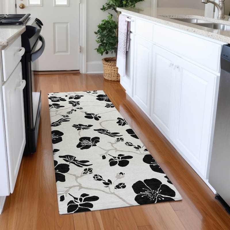 Premium Washable Super Soft Modern Floral Mayfield Rug - Ivory - 2'3" x 7'6"
