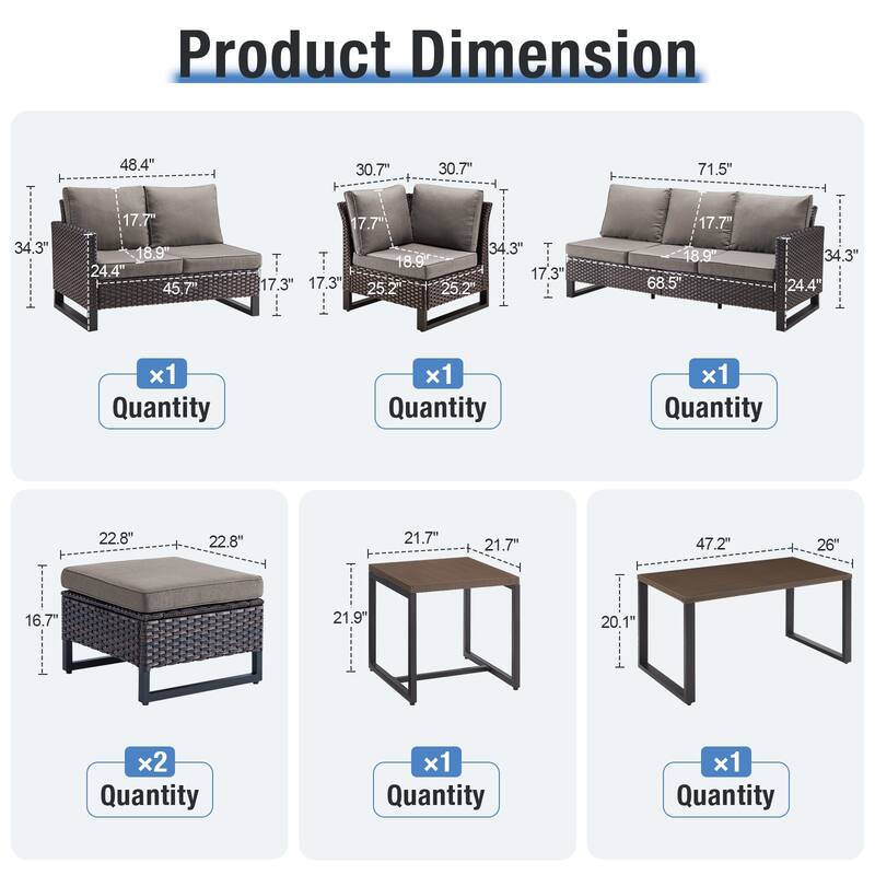 Gymojoy 5-Piece Outdoor Wicker Furniture Set, L-Shaped Sectional Sofa Set