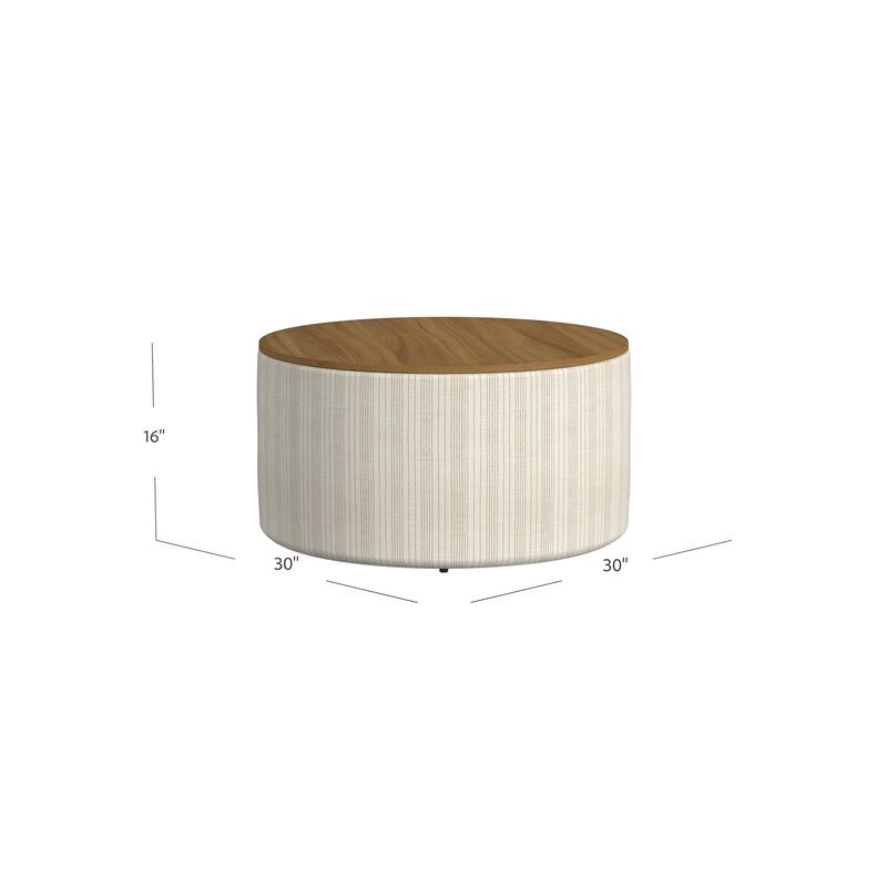 HomePop Round Storage Ottoman table with Wood Top