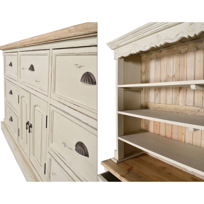 Farmhouse Cote de Azur Hutch in White Chalk and Natural Finish