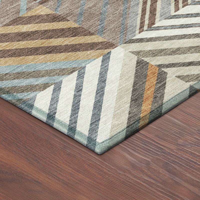 Machine Washable Indoor/ Outdoor Geo Mosaic Chantille Rug