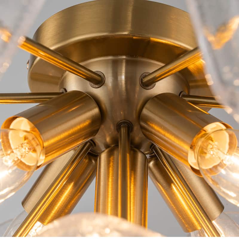 Starsky 5-Light Flush Mount Chandelier with Hand-Blown Flower Glass Shades, Art Deco/Mid-Century Style