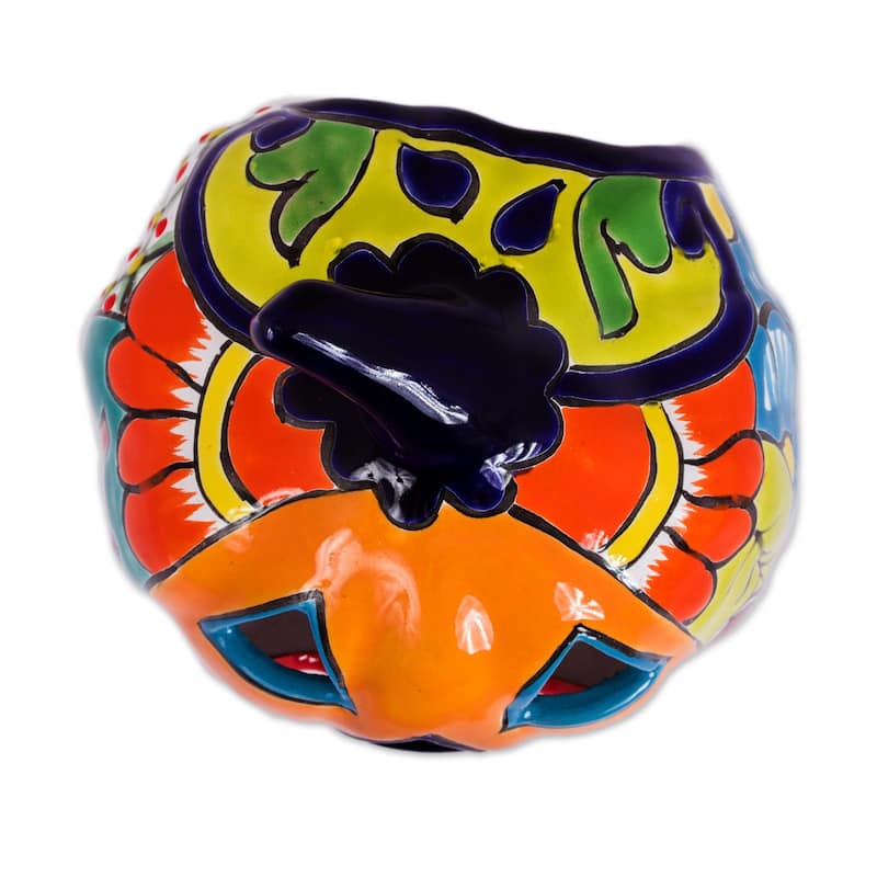 Novica Handmade Floral Halloween Ceramic Candle Holder